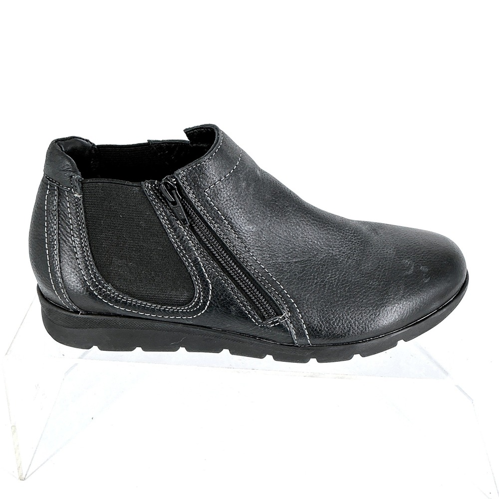 David Tate Size 7.5 Black Leather Ankle Bootie Side‎ Zip Boots Pia